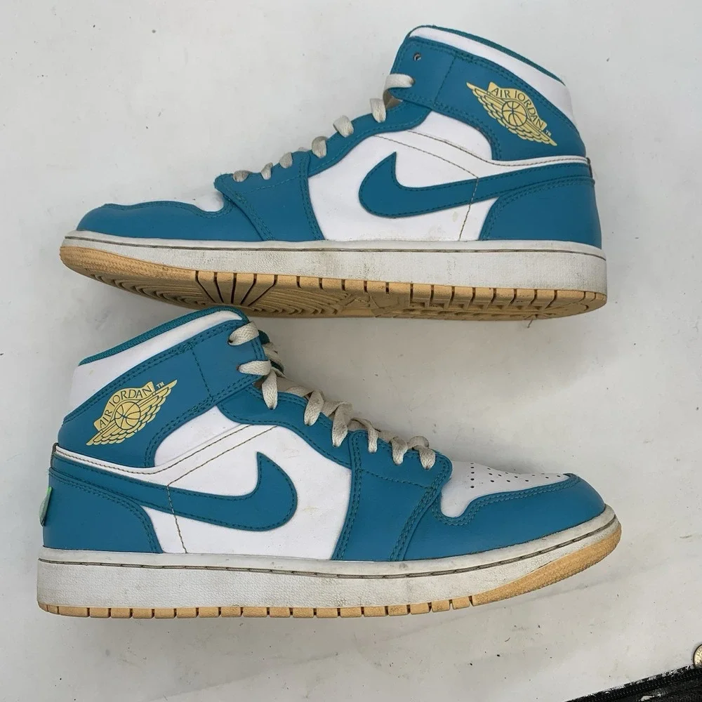Nike Air Jordan 1 Mid Aquatone Shoes Mens 9 Celestial Gold White Sneakers